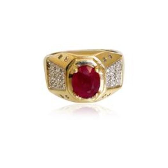 Faceted Oval Ruby  Diamond  Cocktail 14k gold ring - Picture 2 of 3